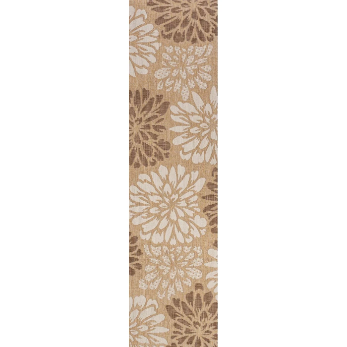Zinnia Modern Floral Textured Weave Brown/Cream 2 ft. x 10 ft. Indoor/Outdoor Runner Rug