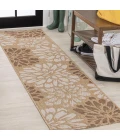 Zinnia Modern Floral Textured Weave Brown/Cream 2 ft. x 10 ft. Indoor/Outdoor Runner Rug