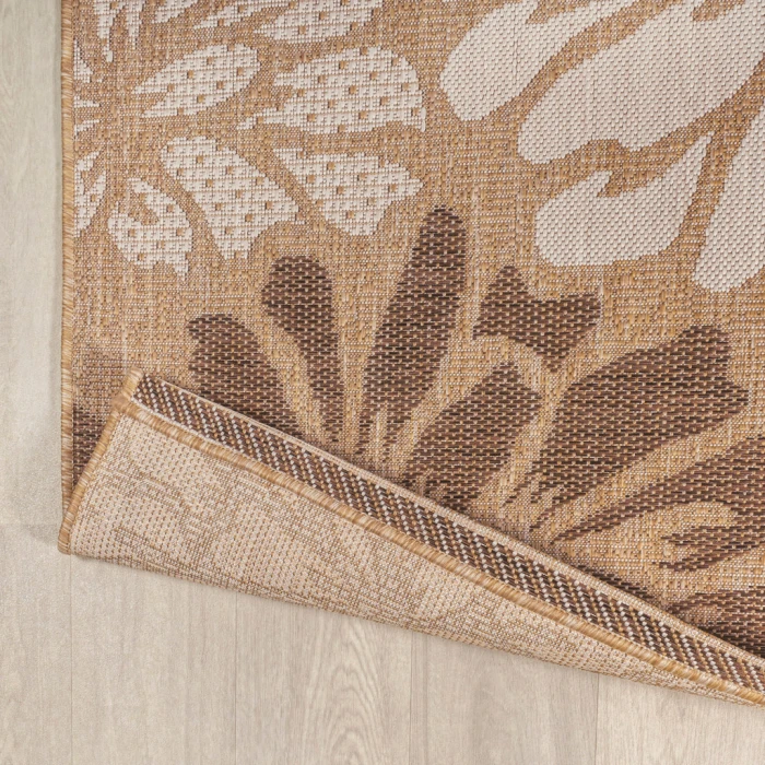 Zinnia Modern Floral Textured Weave Brown/Cream 2 ft. x 10 ft. Indoor/Outdoor Runner Rug