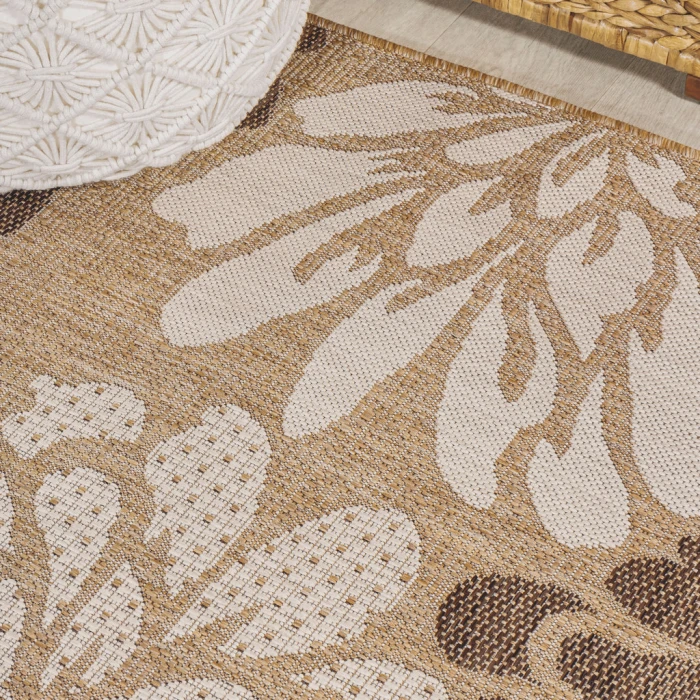 Zinnia Modern Floral Textured Weave Brown/Cream 2 ft. x 10 ft. Indoor/Outdoor Runner Rug