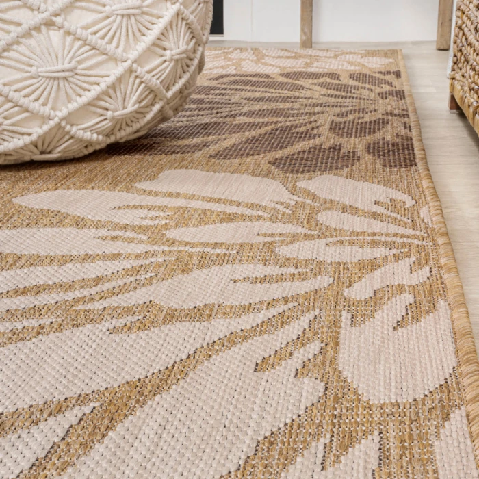 Zinnia Modern Floral Textured Weave Brown/Cream 2 ft. x 10 ft. Indoor/Outdoor Runner Rug
