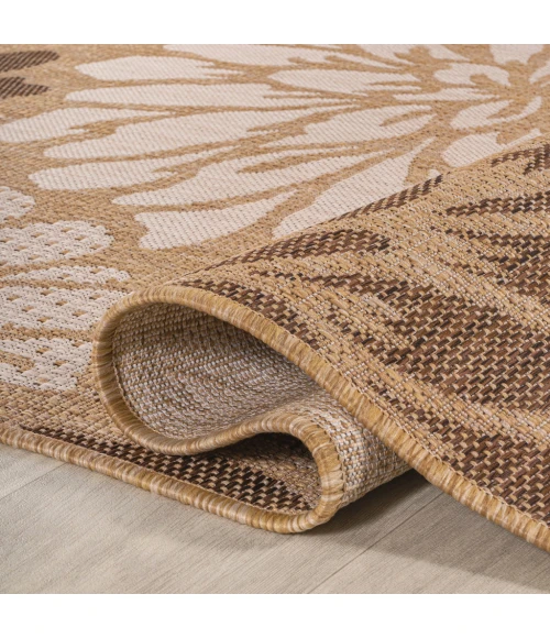 Zinnia Modern Floral Textured Weave Brown/Cream 2 ft. x 10 ft. Indoor/Outdoor Runner Rug