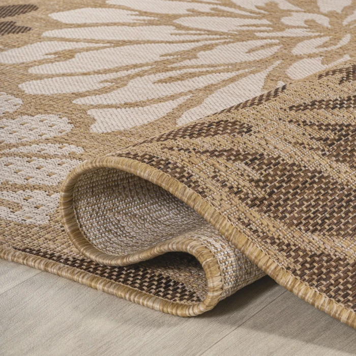 Zinnia Modern Floral Textured Weave Brown/Cream 2 ft. x 10 ft. Indoor/Outdoor Runner Rug