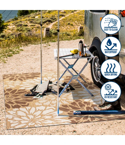 Zinnia Modern Floral Textured Weave Brown/Cream 2 ft. x 10 ft. Indoor/Outdoor Runner Rug