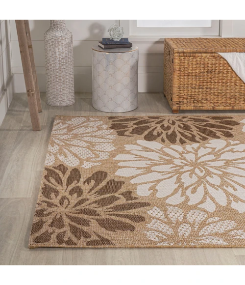 Zinnia Modern Floral Textured Weave Brown/Cream 3 ft. x 5 ft. Indoor/Outdoor Area Rug