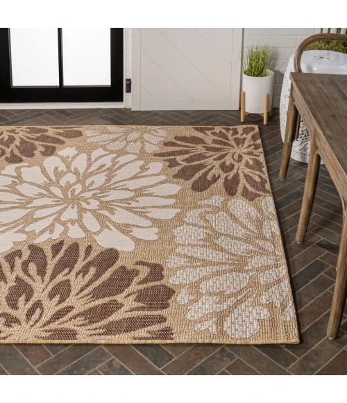 Zinnia Modern Floral Textured Weave Brown/Cream 3 ft. x 5 ft. Indoor/Outdoor Area Rug