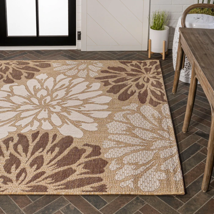 Zinnia Modern Floral Textured Weave Brown/Cream 3 ft. x 5 ft. Indoor/Outdoor Area Rug