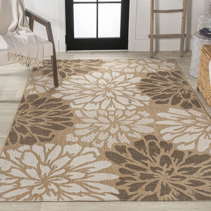 Zinnia Modern Floral Textured Weave Brown/Cream 3 ft. x 5 ft. Indoor/Outdoor Area Rug