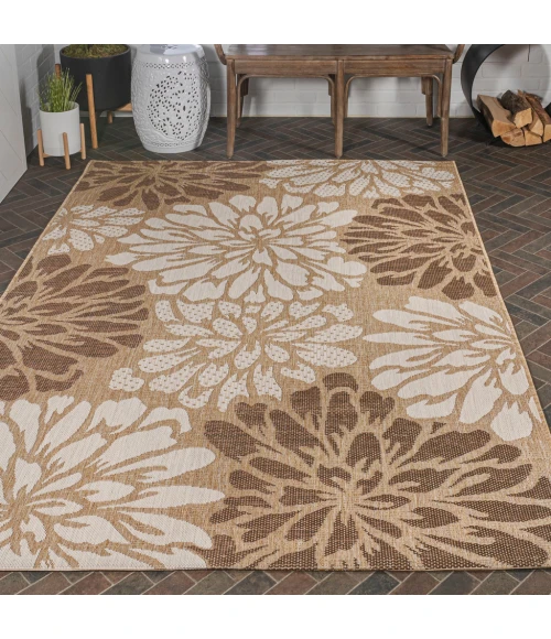 Zinnia Modern Floral Textured Weave Brown/Cream 3 ft. x 5 ft. Indoor/Outdoor Area Rug