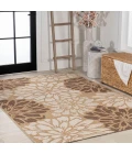 Zinnia Modern Floral Textured Weave Brown/Cream 3 ft. x 5 ft. Indoor/Outdoor Area Rug