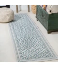 Marvao Diamond Trellis Teal/Gray 2 ft. x 10 ft. Indoor/Outdoor Runner Rug