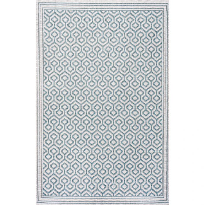 Marvao Diamond Trellis Teal/Gray 3 ft. x 5 ft. Indoor/Outdoor Area Rug