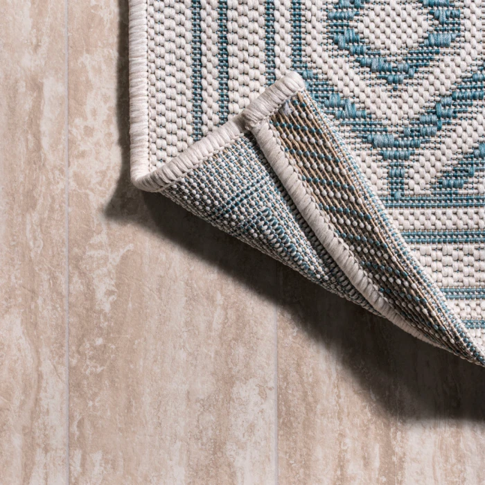 Marvao Diamond Trellis Teal/Gray 2 ft. x 10 ft. Indoor/Outdoor Runner Rug