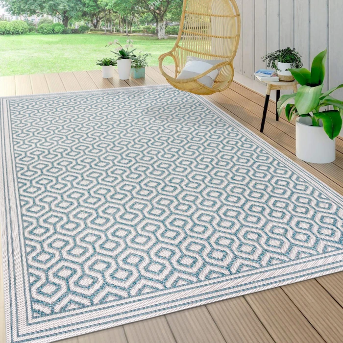 Marvao Diamond Trellis Teal/Gray 3 ft. x 5 ft. Indoor/Outdoor Area Rug