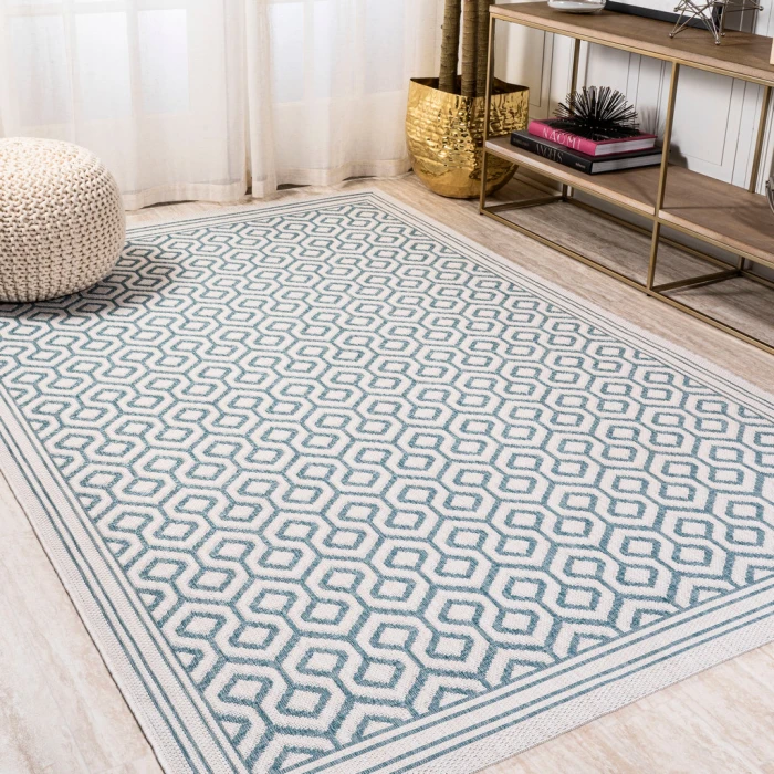 Marvao Diamond Trellis Teal/Gray 3 ft. x 5 ft. Indoor/Outdoor Area Rug