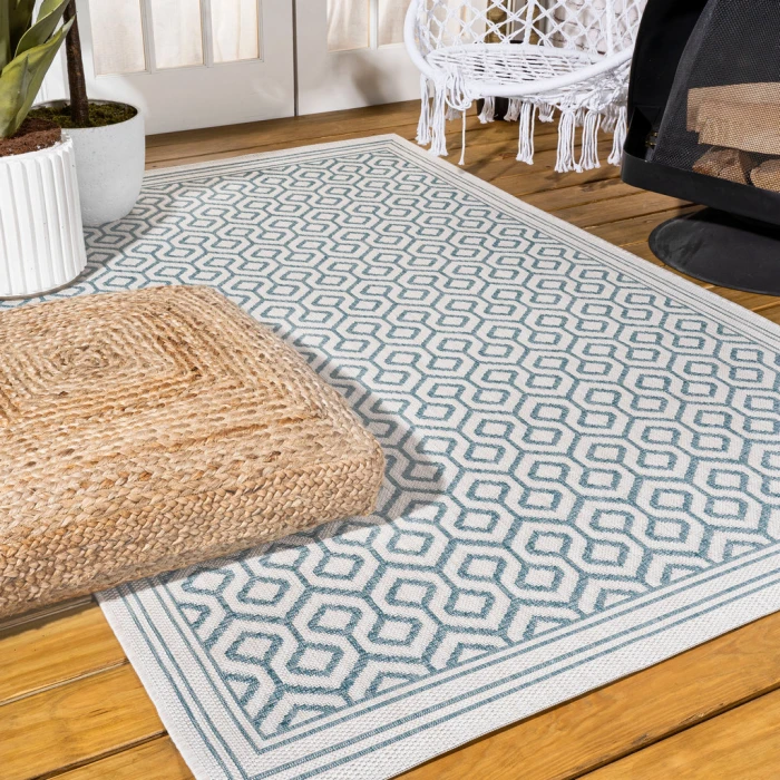 Marvao Diamond Trellis Teal/Gray 3 ft. x 5 ft. Indoor/Outdoor Area Rug