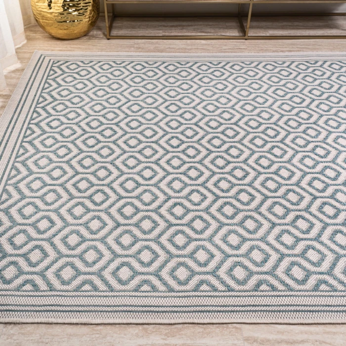 Marvao Diamond Trellis Teal/Gray 3 ft. x 5 ft. Indoor/Outdoor Area Rug