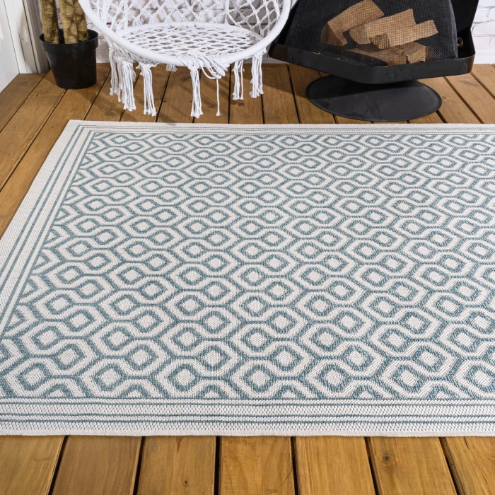 Marvao Diamond Trellis Teal/Gray 3 ft. x 5 ft. Indoor/Outdoor Area Rug