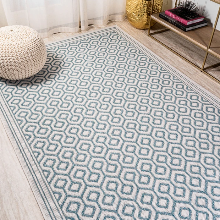 Marvao Diamond Trellis Teal/Gray 3 ft. x 5 ft. Indoor/Outdoor Area Rug
