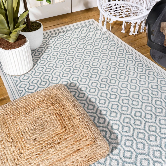 Marvao Diamond Trellis Teal/Gray 3 ft. x 5 ft. Indoor/Outdoor Area Rug