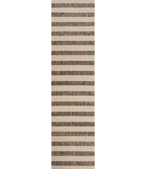 Aveiro Wide Stripe Beige/Brown 2 ft. x 8 ft. Indoor/Outdoor Runner Rug