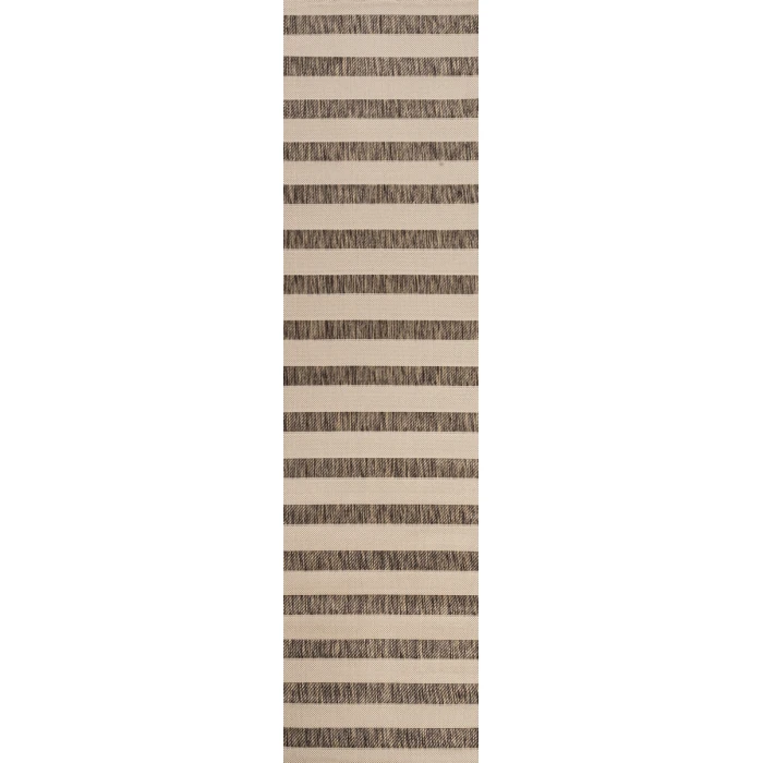 Aveiro Wide Stripe Beige/Brown 2 ft. x 8 ft. Indoor/Outdoor Runner Rug