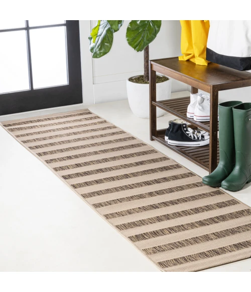 Aveiro Wide Stripe Beige/Brown 2 ft. x 8 ft. Indoor/Outdoor Runner Rug