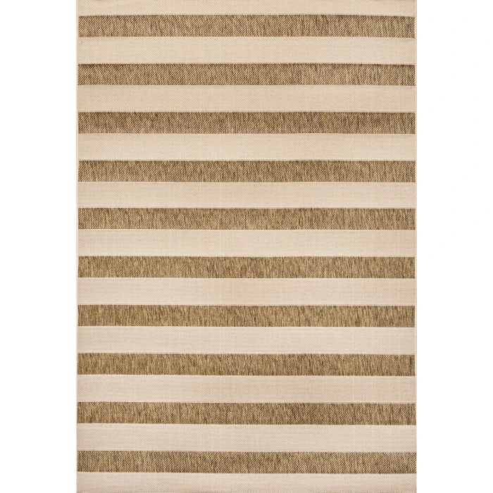 Aveiro Wide Stripe Beige/Brown 8 ft. x 10 ft. Indoor/Outdoor Area Rug