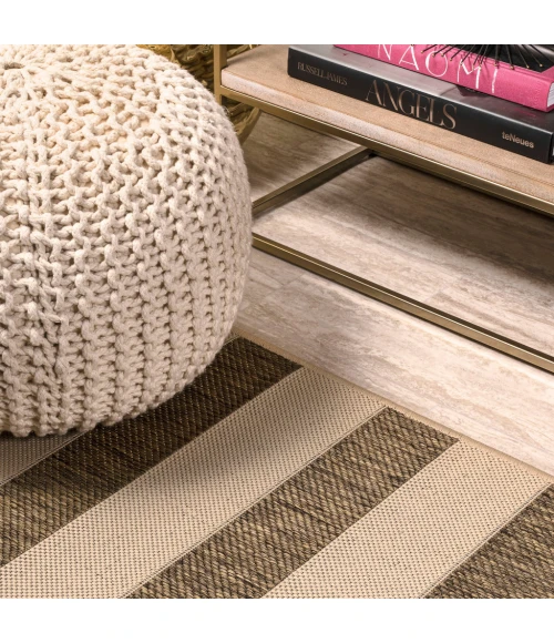 Aveiro Wide Stripe Beige/Brown 2 ft. x 8 ft. Indoor/Outdoor Runner Rug