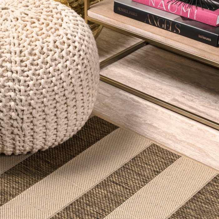 Aveiro Wide Stripe Beige/Brown 2 ft. x 8 ft. Indoor/Outdoor Runner Rug