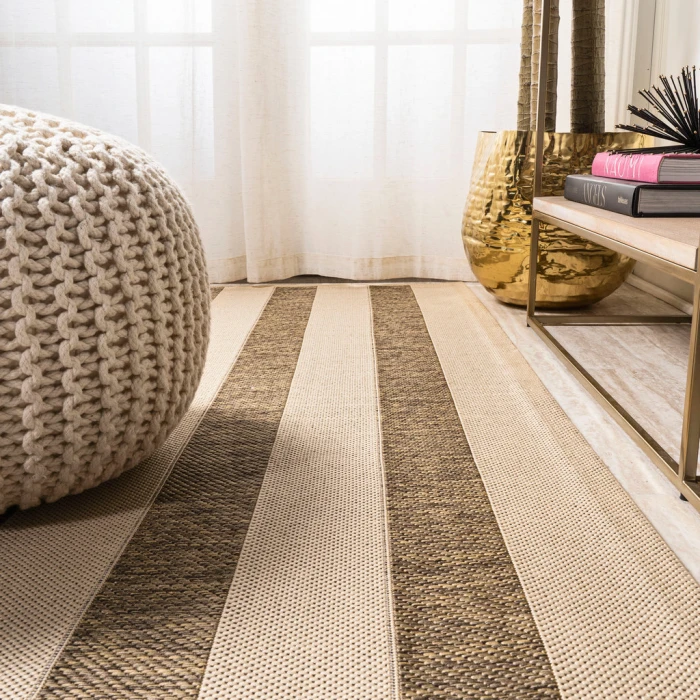 Aveiro Wide Stripe Beige/Brown 2 ft. x 8 ft. Indoor/Outdoor Runner Rug