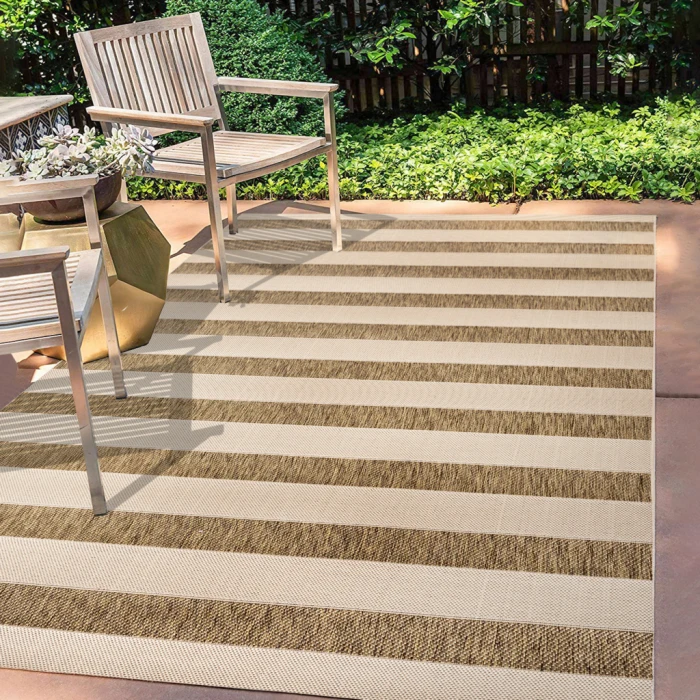 Aveiro Wide Stripe Beige/Brown 8 ft. x 10 ft. Indoor/Outdoor Area Rug