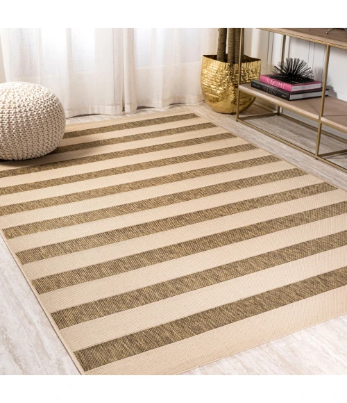 Aveiro Wide Stripe Beige/Brown 4 ft. x 6 ft. Indoor/Outdoor Area Rug