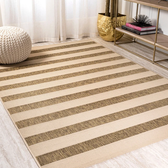 Aveiro Wide Stripe Beige/Brown 8 ft. x 10 ft. Indoor/Outdoor Area Rug