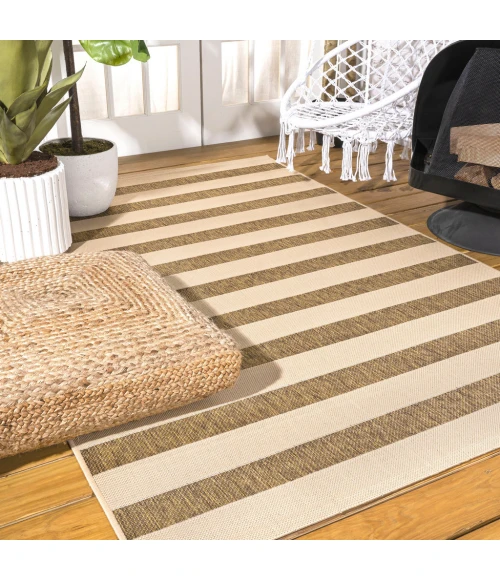 Aveiro Wide Stripe Beige/Brown 4 ft. x 6 ft. Indoor/Outdoor Area Rug