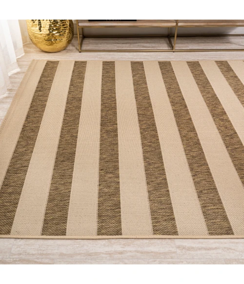 Aveiro Wide Stripe Beige/Brown 4 ft. x 6 ft. Indoor/Outdoor Area Rug