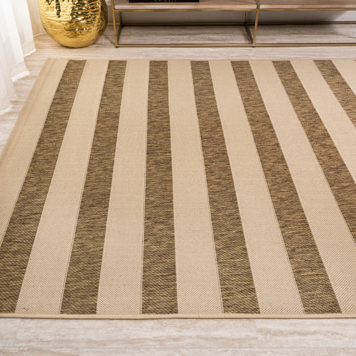 Aveiro Wide Stripe Beige/Brown 8 ft. x 10 ft. Indoor/Outdoor Area Rug