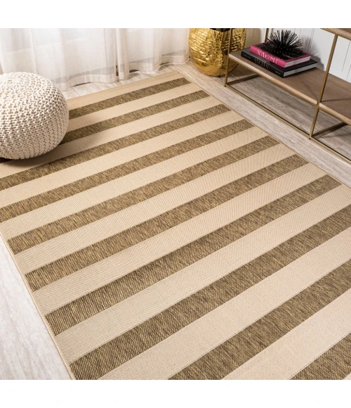 Aveiro Wide Stripe Beige/Brown 4 ft. x 6 ft. Indoor/Outdoor Area Rug
