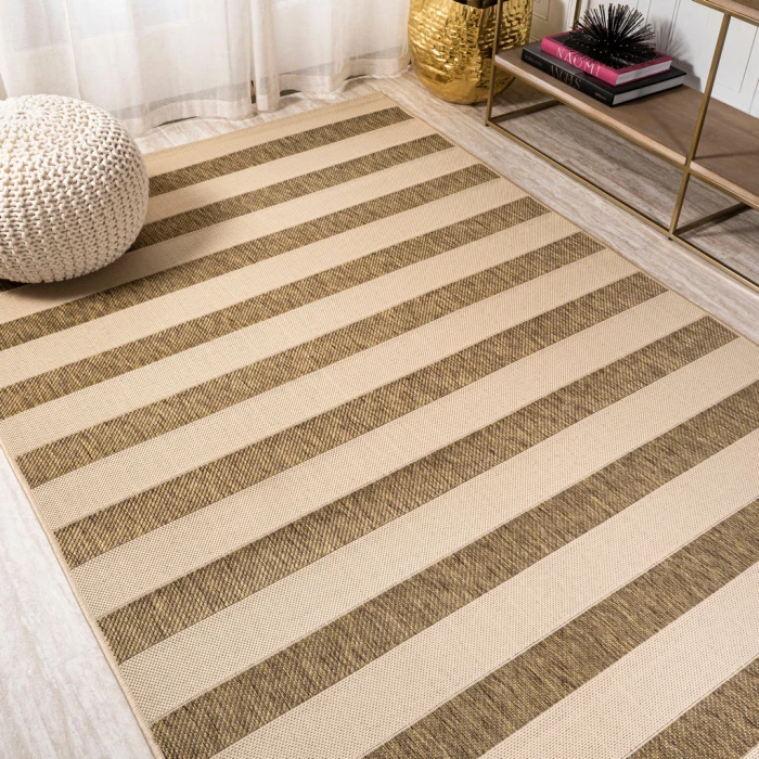 Aveiro Wide Stripe Beige/Brown 8 ft. x 10 ft. Indoor/Outdoor Area Rug