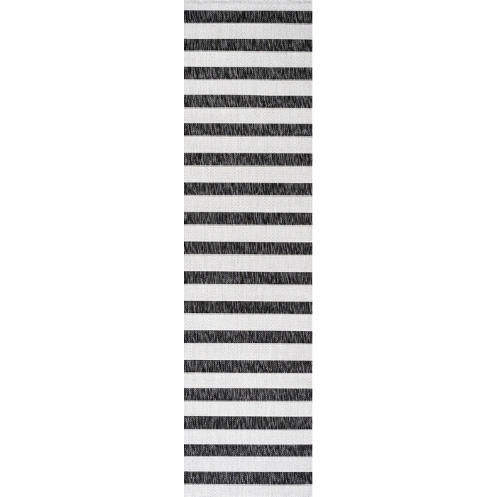 Aveiro Wide Stripe Black/Cream 2 ft. x 8 ft. Indoor/Outdoor Runner Rug