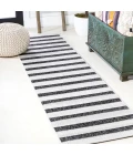 Aveiro Wide Stripe Black/Cream 2 ft. x 10 ft. Indoor/Outdoor Runner Rug
