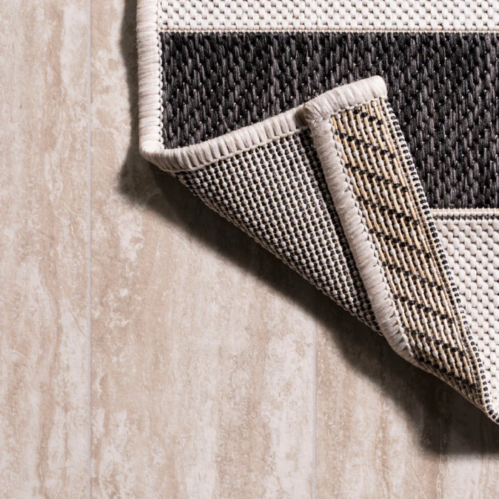 Aveiro Wide Stripe Black/Cream 2 ft. x 8 ft. Indoor/Outdoor Runner Rug