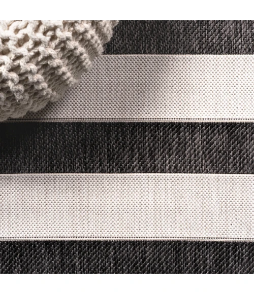 Aveiro Wide Stripe Black/Cream 2 ft. x 10 ft. Indoor/Outdoor Runner Rug