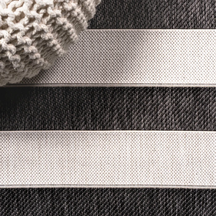 Aveiro Wide Stripe Black/Cream 2 ft. x 8 ft. Indoor/Outdoor Runner Rug