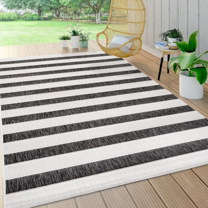 Aveiro Wide Stripe Black/Cream 5 ft. x 8 ft. Indoor/Outdoor Area Rug