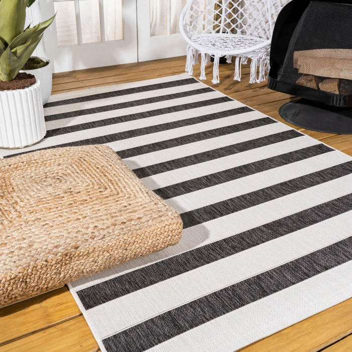 Aveiro Wide Stripe Black/Cream 5 ft. x 8 ft. Indoor/Outdoor Area Rug