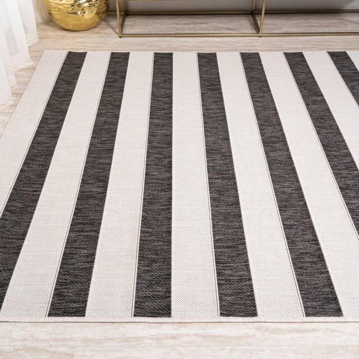 Aveiro Wide Stripe Black/Cream 5 ft. x 8 ft. Indoor/Outdoor Area Rug
