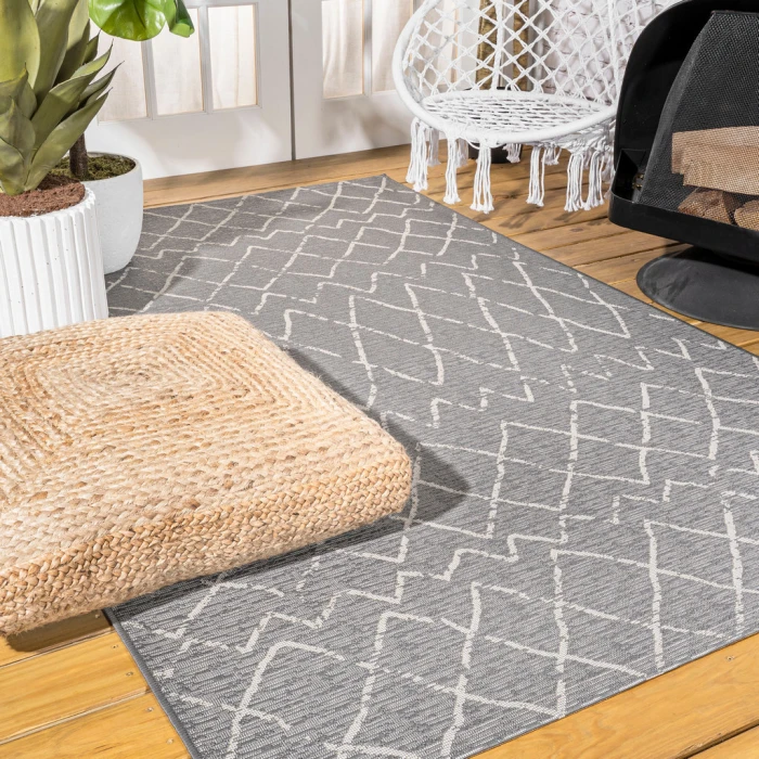 Madaba Moroccan Trellis Gray/Cream 5 ft. x 8 ft. Indoor/Outdoor Area Rug