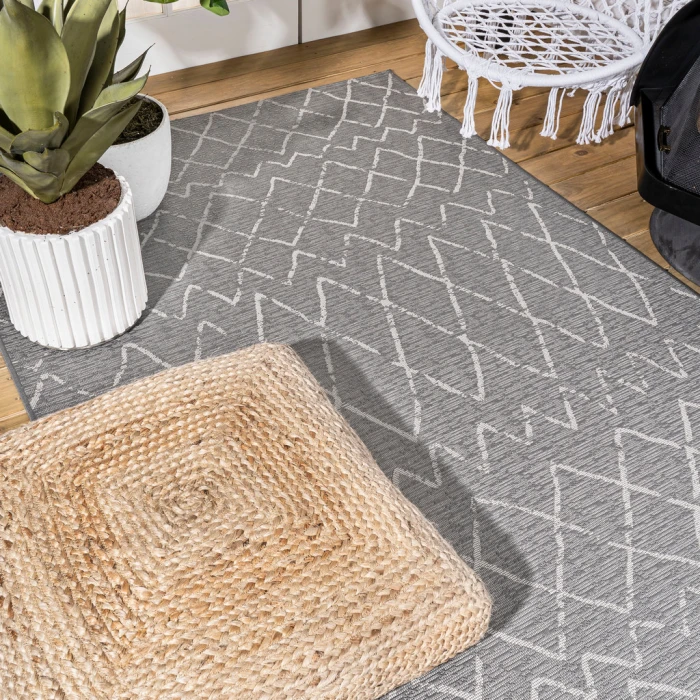 Madaba Moroccan Trellis Gray/Cream 5 ft. x 8 ft. Indoor/Outdoor Area Rug