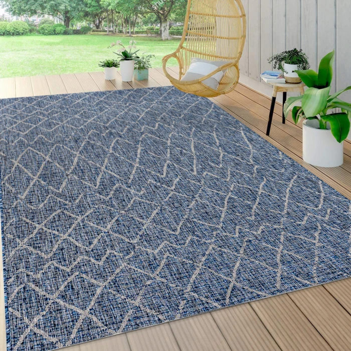 Madaba Moroccan Trellis Navy/Light Gray 3 ft. x 5 ft. Indoor/Outdoor Area Rug